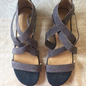 Nurture Sandals blue flats elastic straps slip in